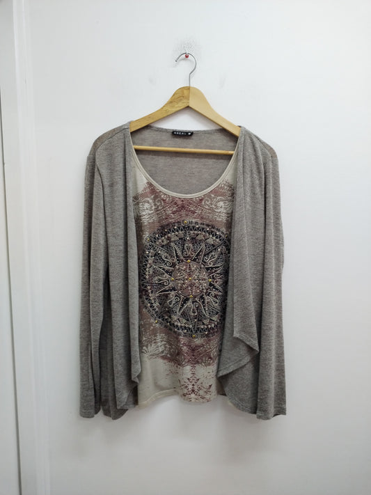 Pull tunique Bréal beige chiné et imprimé Taille XL