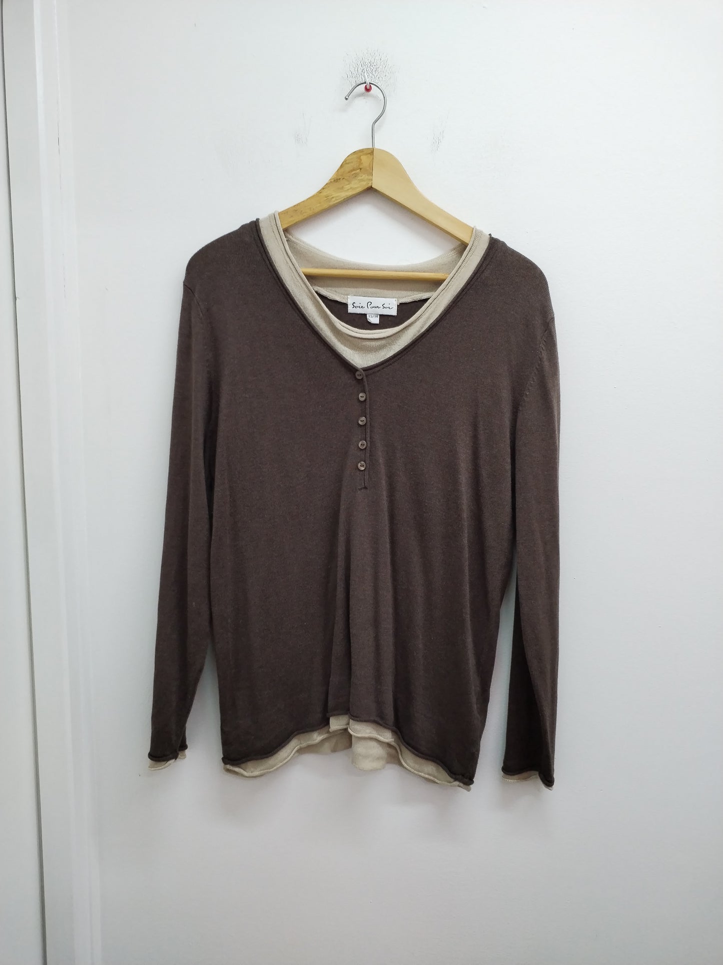 Pull fin Soie Pour Soi beige et marron Taille L/XL