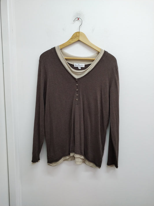 Pull fin Soie Pour Soi beige et marron Taille L/XL