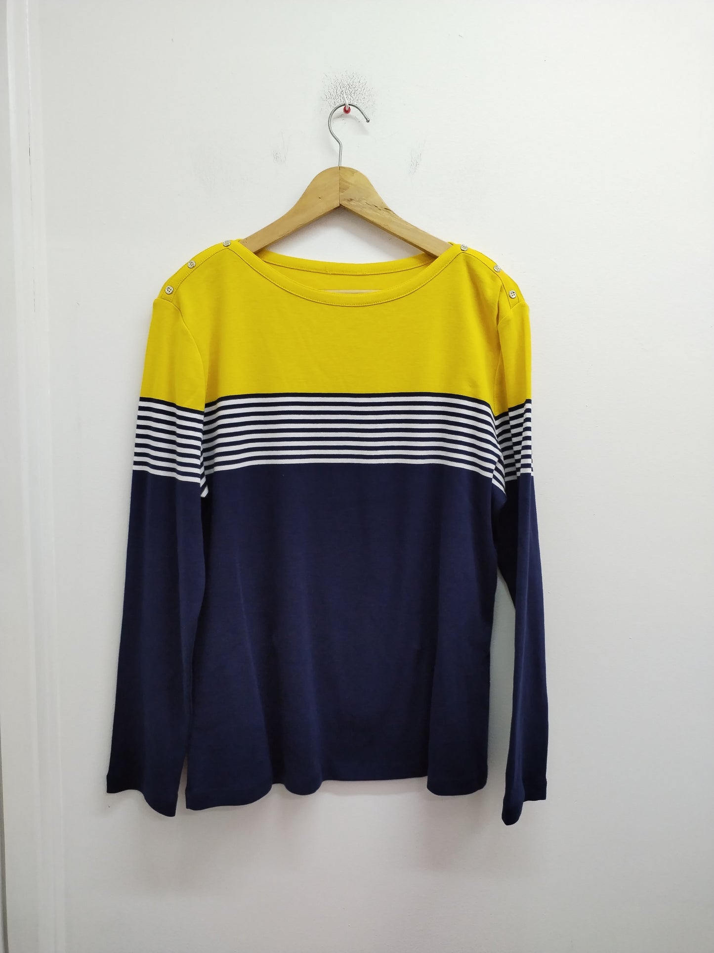 T-shirt manches longues jaune, rayé marine et blanc Taille XL