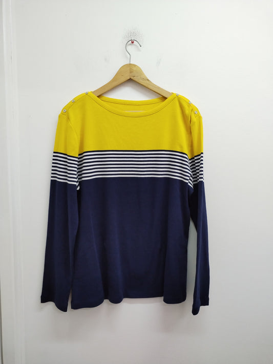 T-shirt manches longues jaune, rayé marine et blanc Taille XL