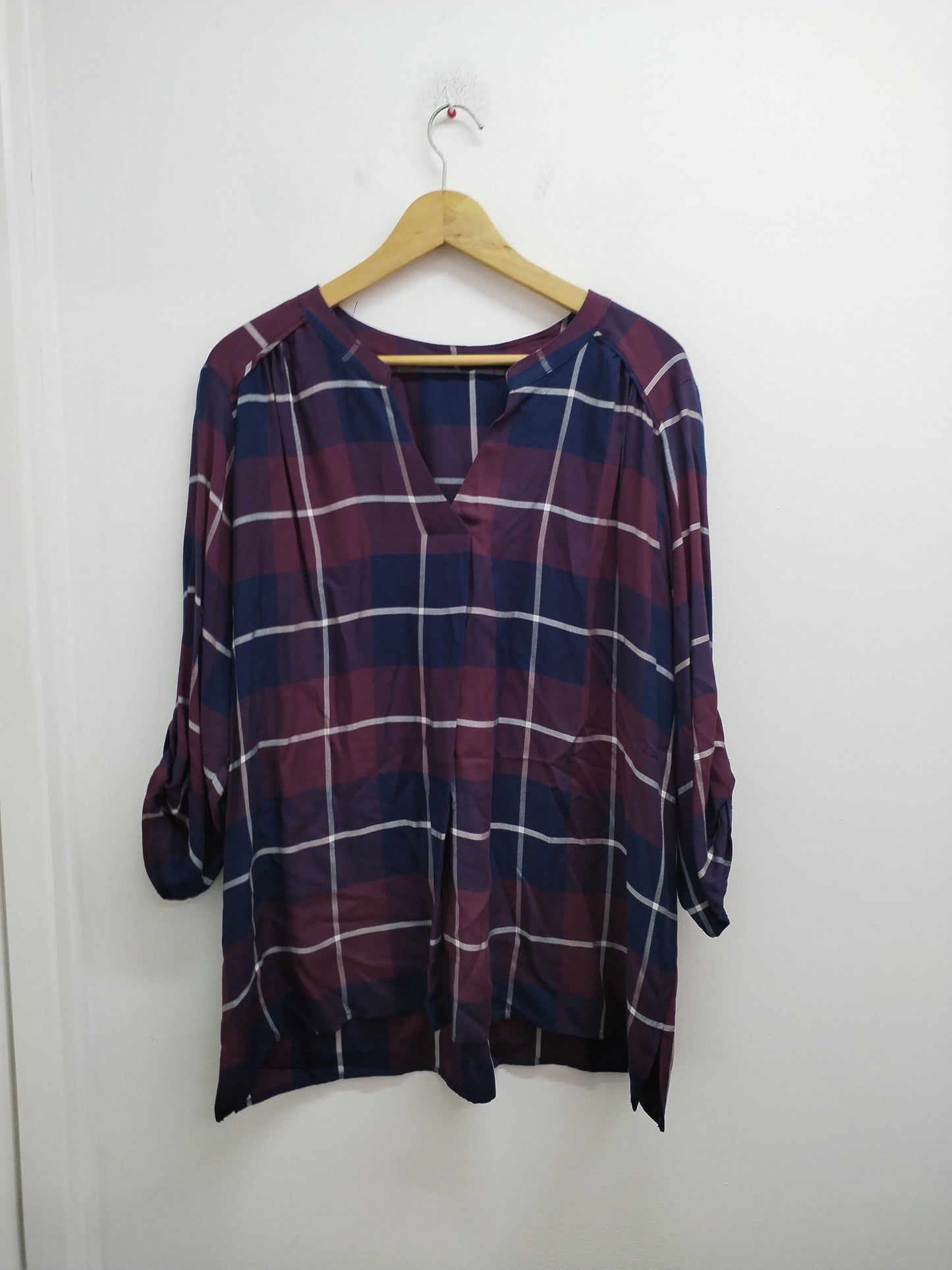 Tunique manches 3/4 à marine et bordeaux à carreaux Taille XL
