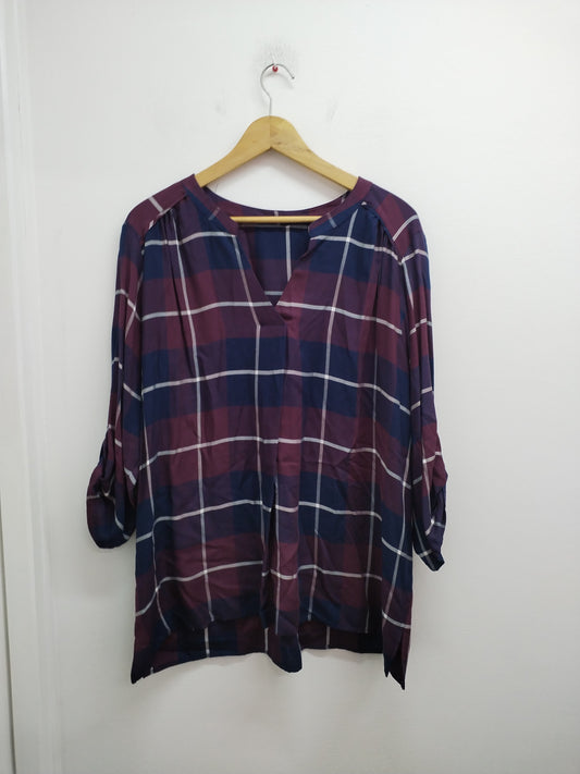 Tunique manches 3/4 à marine et bordeaux à carreaux Taille XL