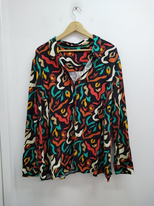 Chemise manches longues noire imprimée multicolore Taille 2XL