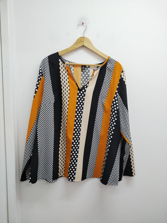 Tunique manches longues Shein noire, beige et orange rayée et à pois Taille XL
