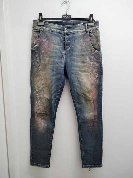 Jeans Maryley bleu délavé fleuri Taille 44