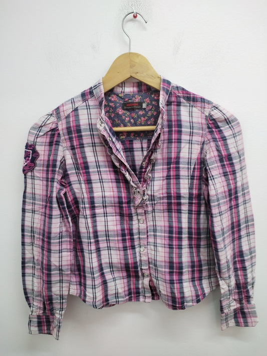 Chemise manches longues Catimini rose à carreaux Taille 10 Ans