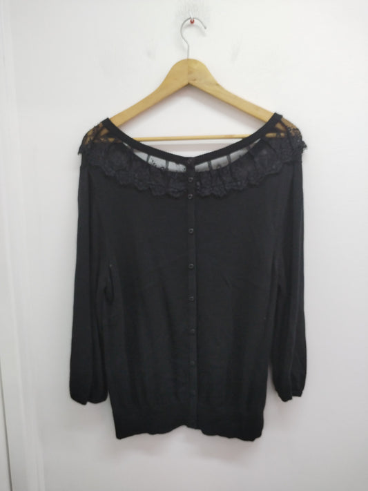 Pull fin manches 3/4 noir avec dentelle Taille L