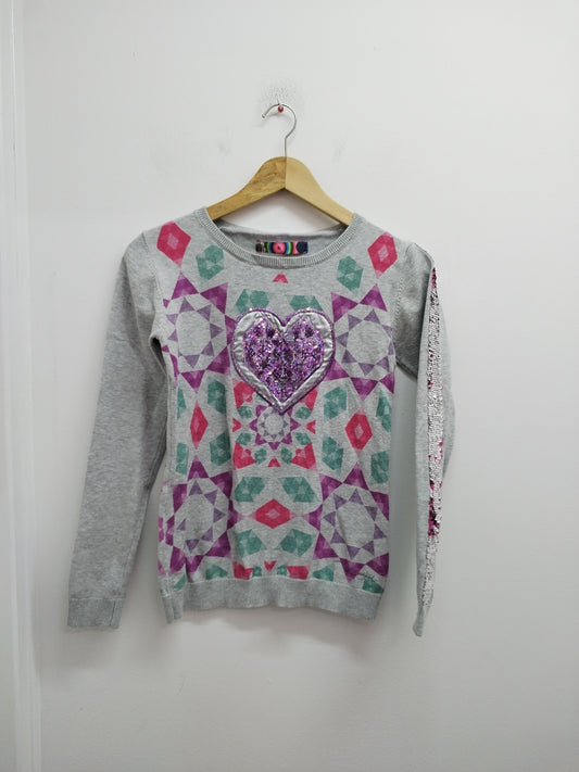 Pull fin Desigual gris imprimé avec strass Taille 11/12 Ans
