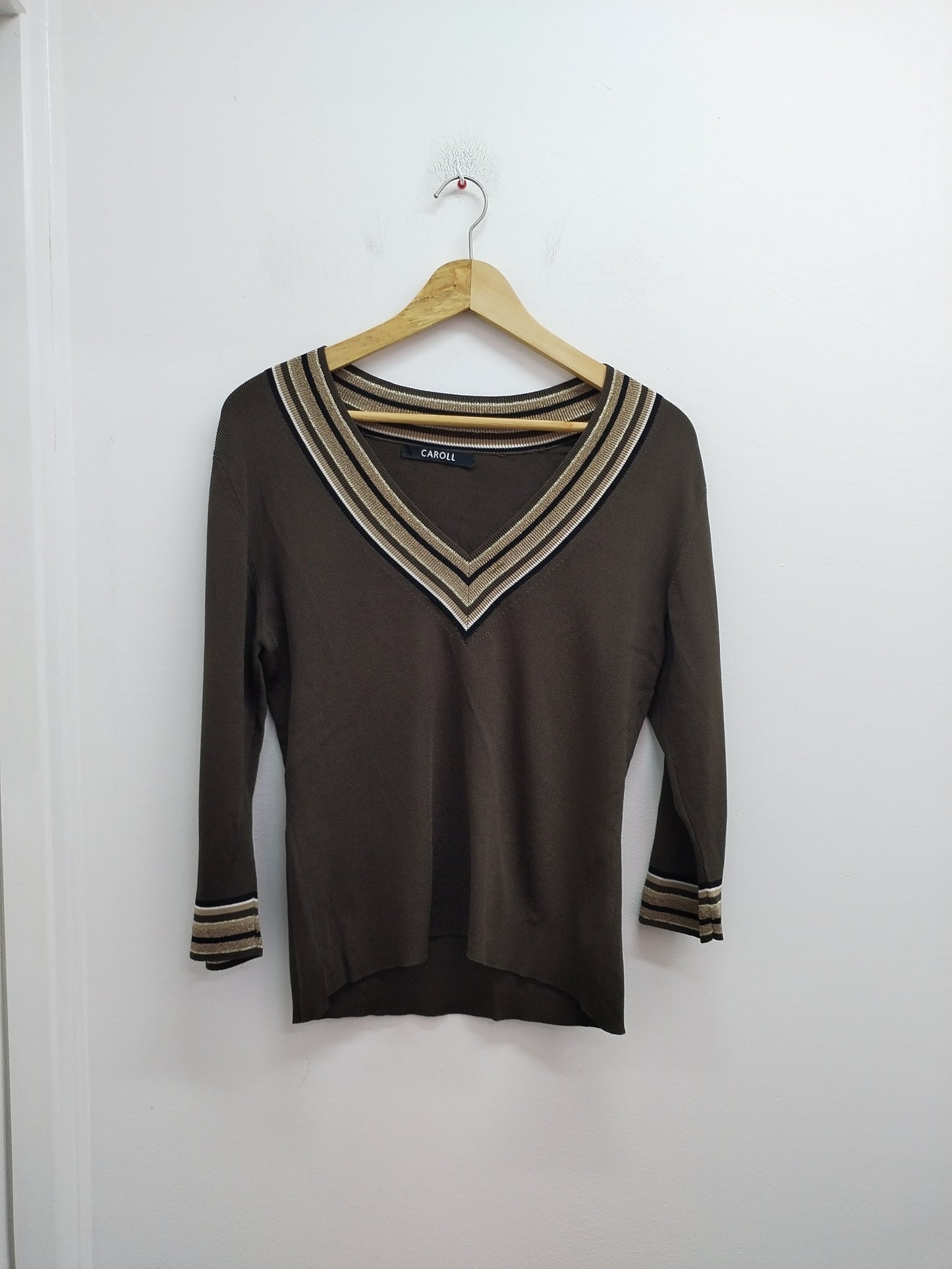 Pull fin Caroll manches 3/4 kaki et doré Taille 42