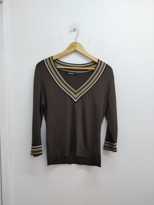 Pull fin Caroll manches 3/4 kaki et doré Taille 42