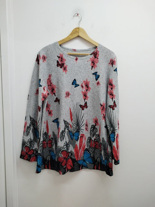 Pull fin gris chiné avec impression Taille L