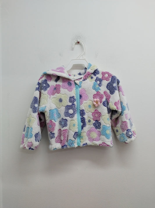 Veste polaire avec capuche Shein blanche fleurie Taille 2/3 Ans