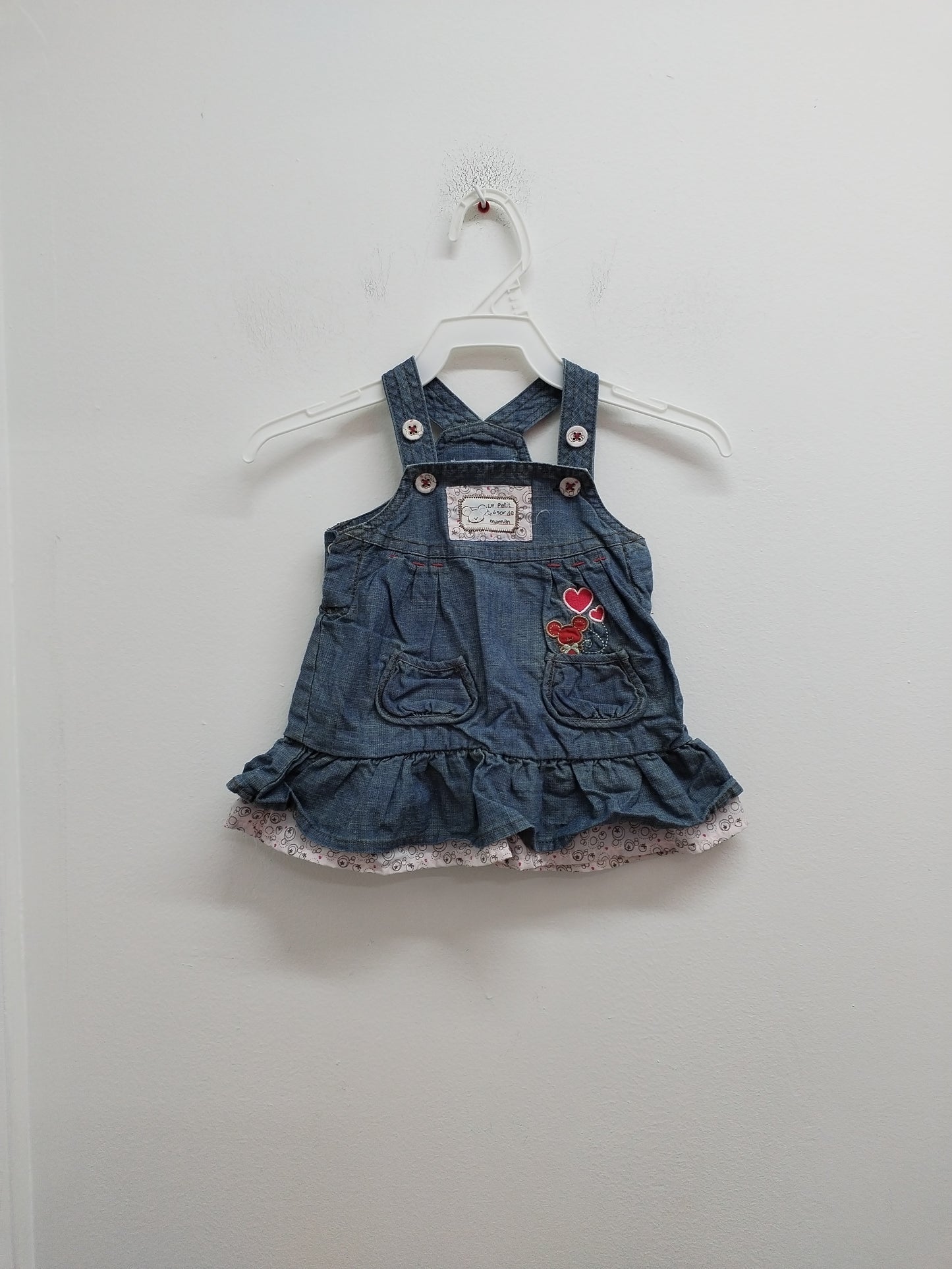 Robe en jeans à bretelles Petit Kimbaloo bleue Taille 3 Mois