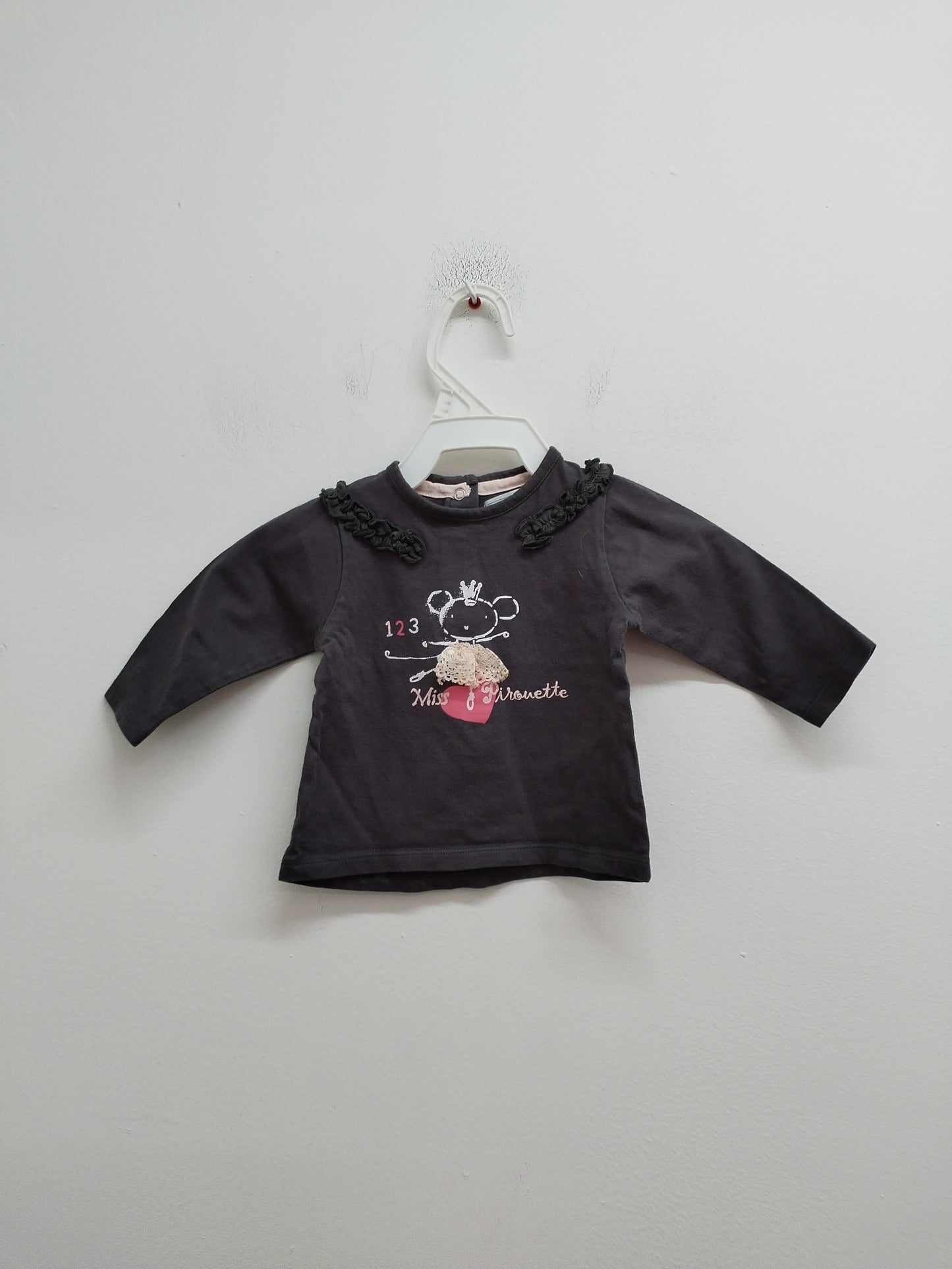 T-shirt manches longues Mes Petits Cailloux gris avec impression Taille 6 Mois