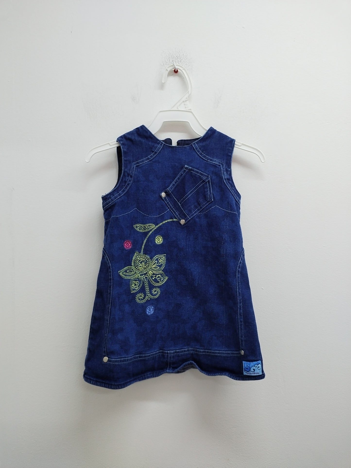 Robe en jeans doublée sans manche Marèse bleue Taille 2 Ans