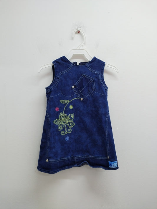 Robe en jeans doublée sans manche Marèse bleue Taille 2 Ans
