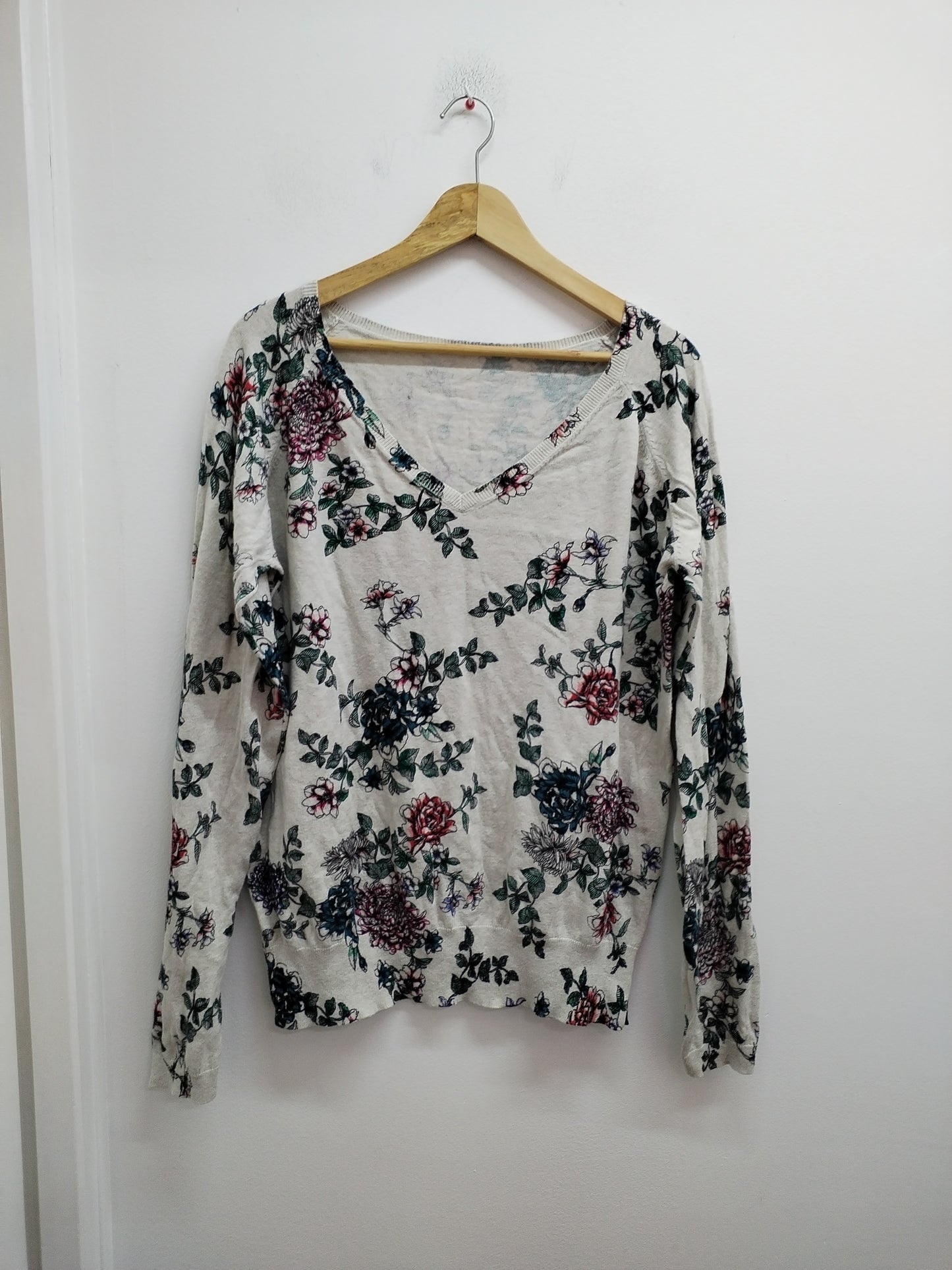 Pull fin beige fleuri Taille XL