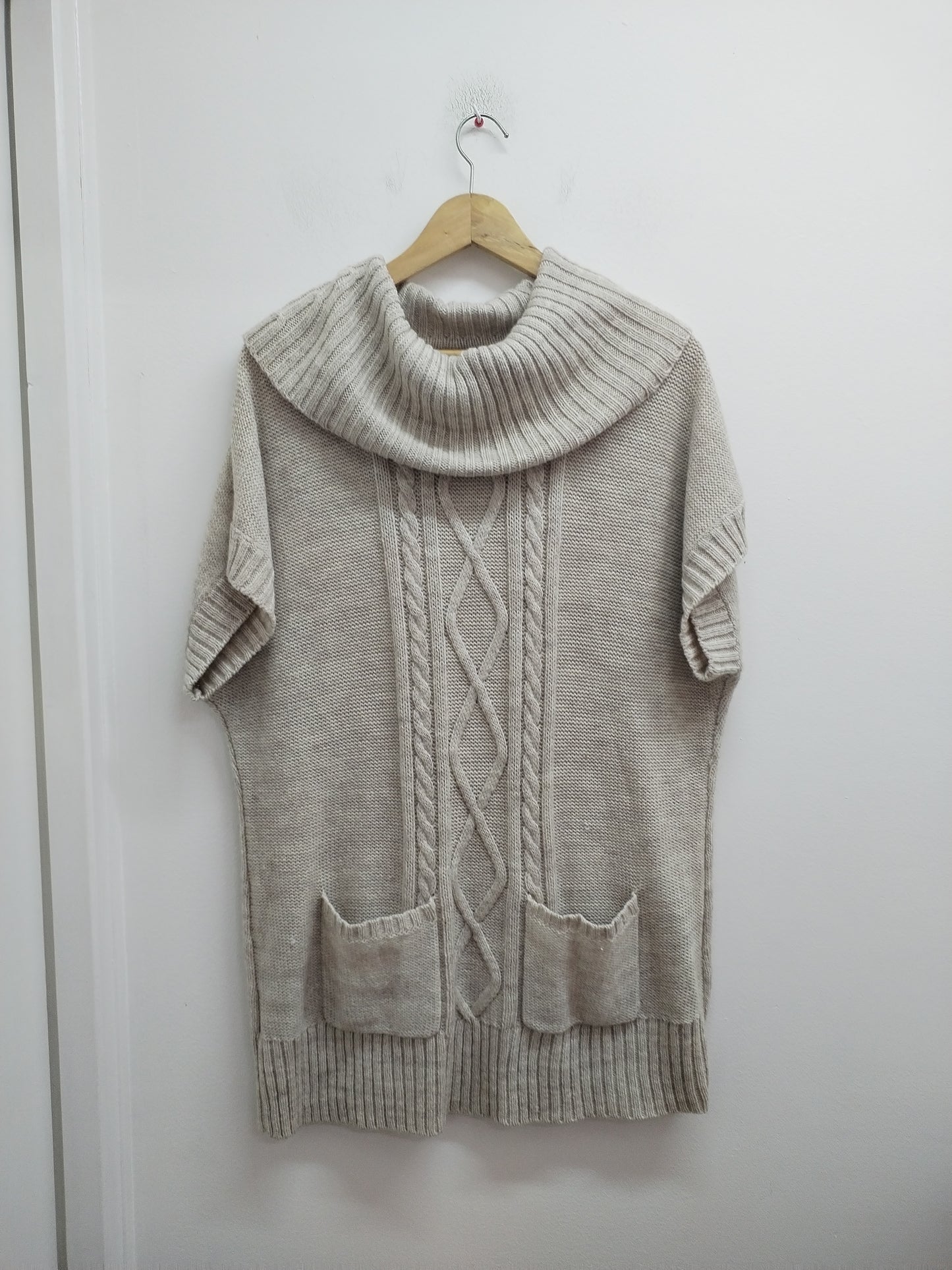 Robe pull Canda manches courtes avec col beige chiné Taille XL