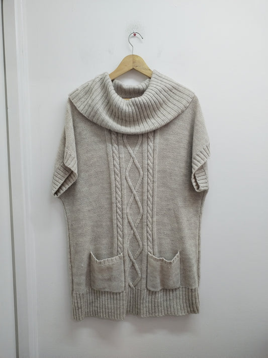 Robe pull Canda manches courtes avec col beige chiné Taille XL