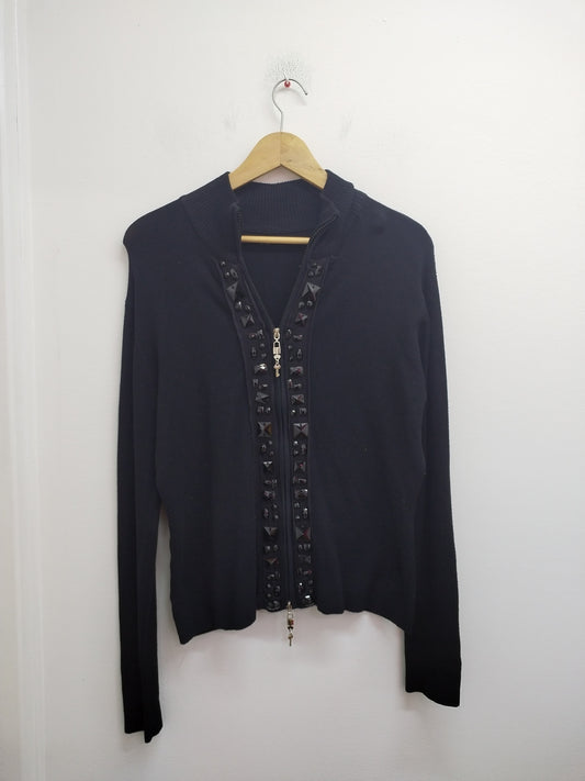 Gilet zippé noir avec perles Taille L