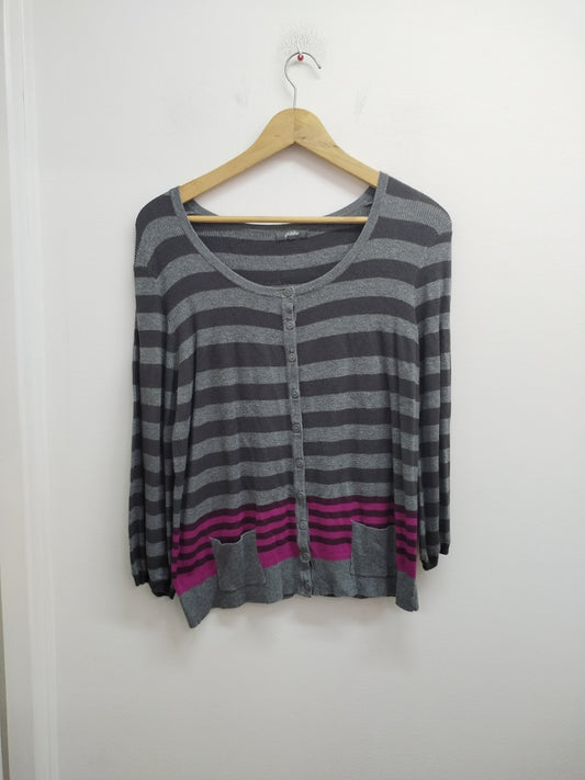 Gilet manches 3/4 Phildar rayé gris et rose Taille M