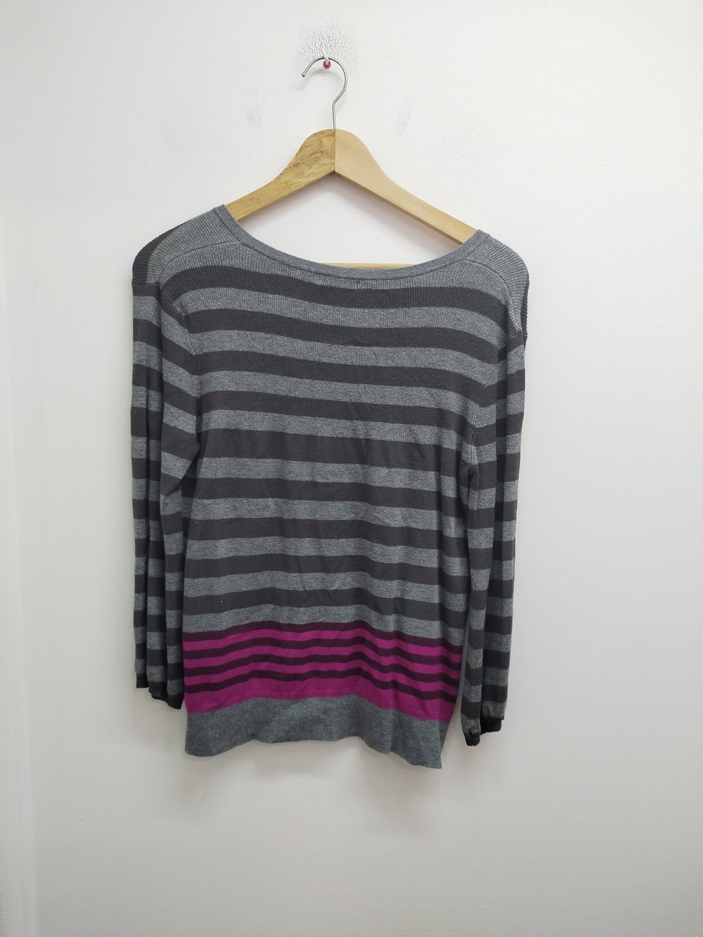 Gilet manches 3/4 Phildar rayé gris et rose Taille M