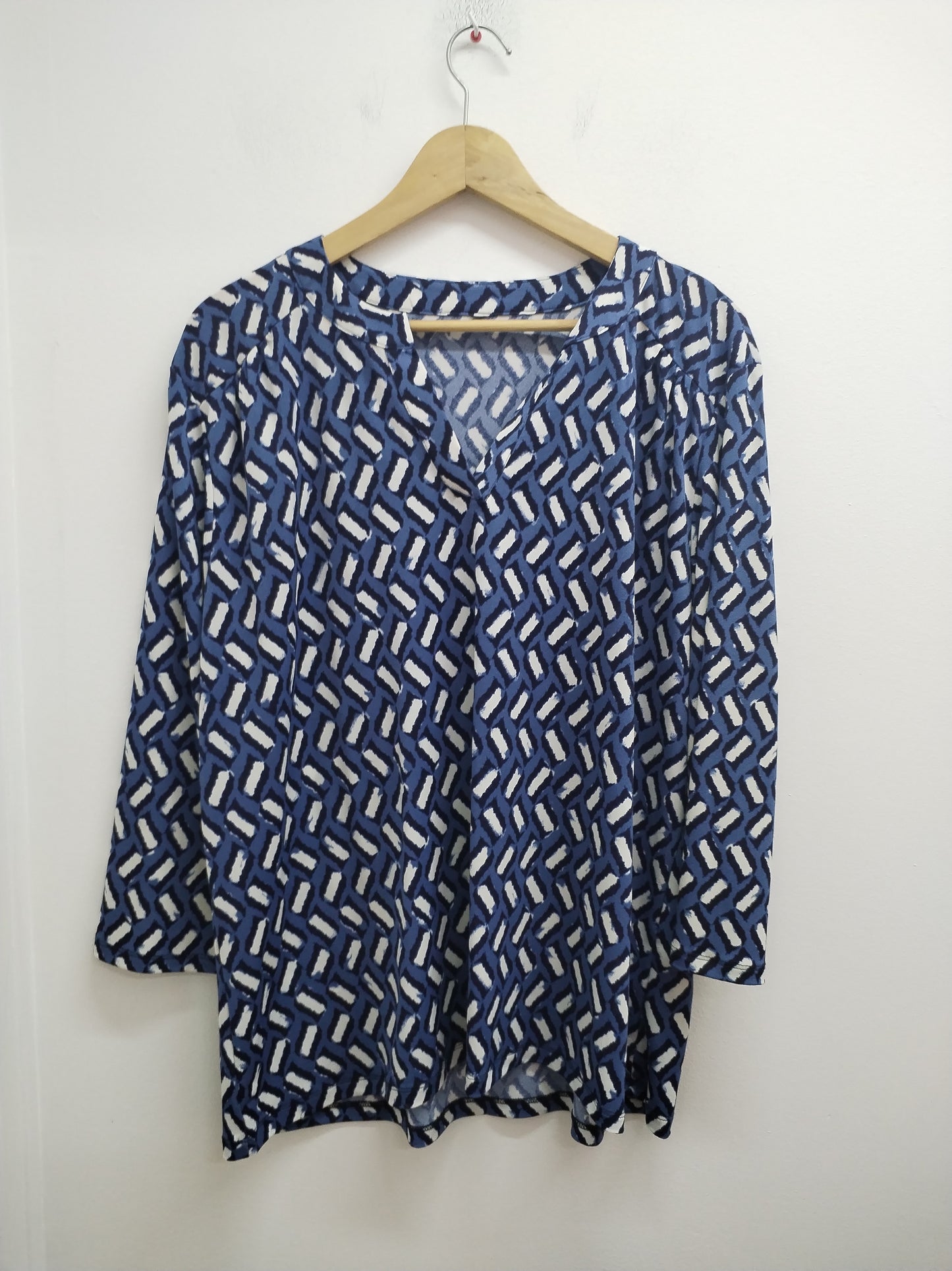 Tunique manches 3/4 bleue et blanche à motifs Taille XL