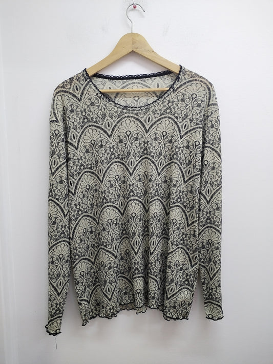 Tunique manches longues beige et noire fleurie Taille 2XL