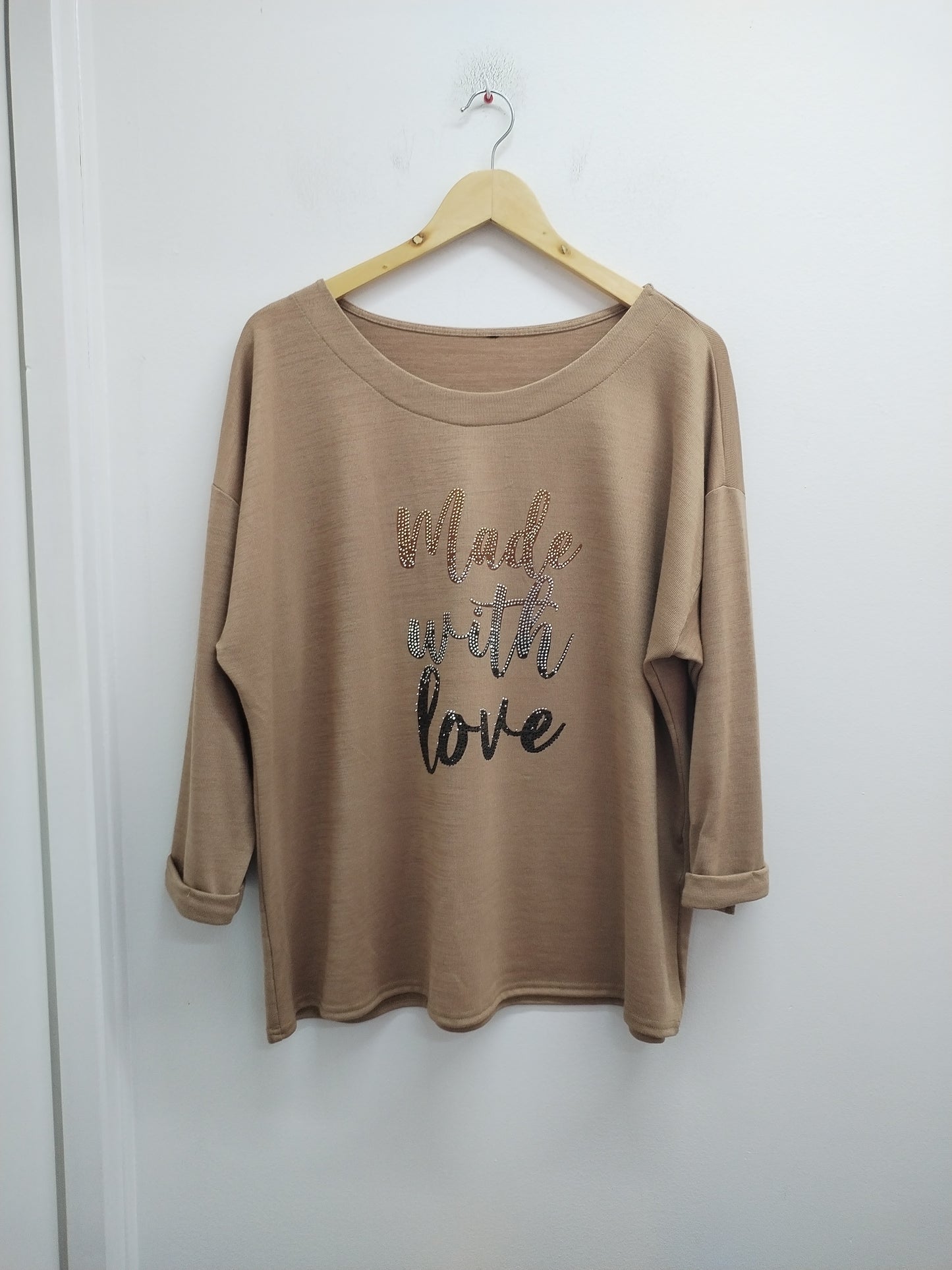 Pull manches 3/4 beige avec strass Taille XL