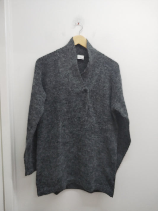Pull avec col châle maille poilue gris anthracite Taille 44