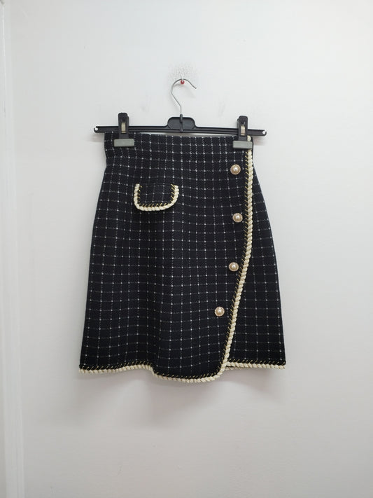 Jupe d'hiver My Chic noire et blanche à carreaux Taille XS