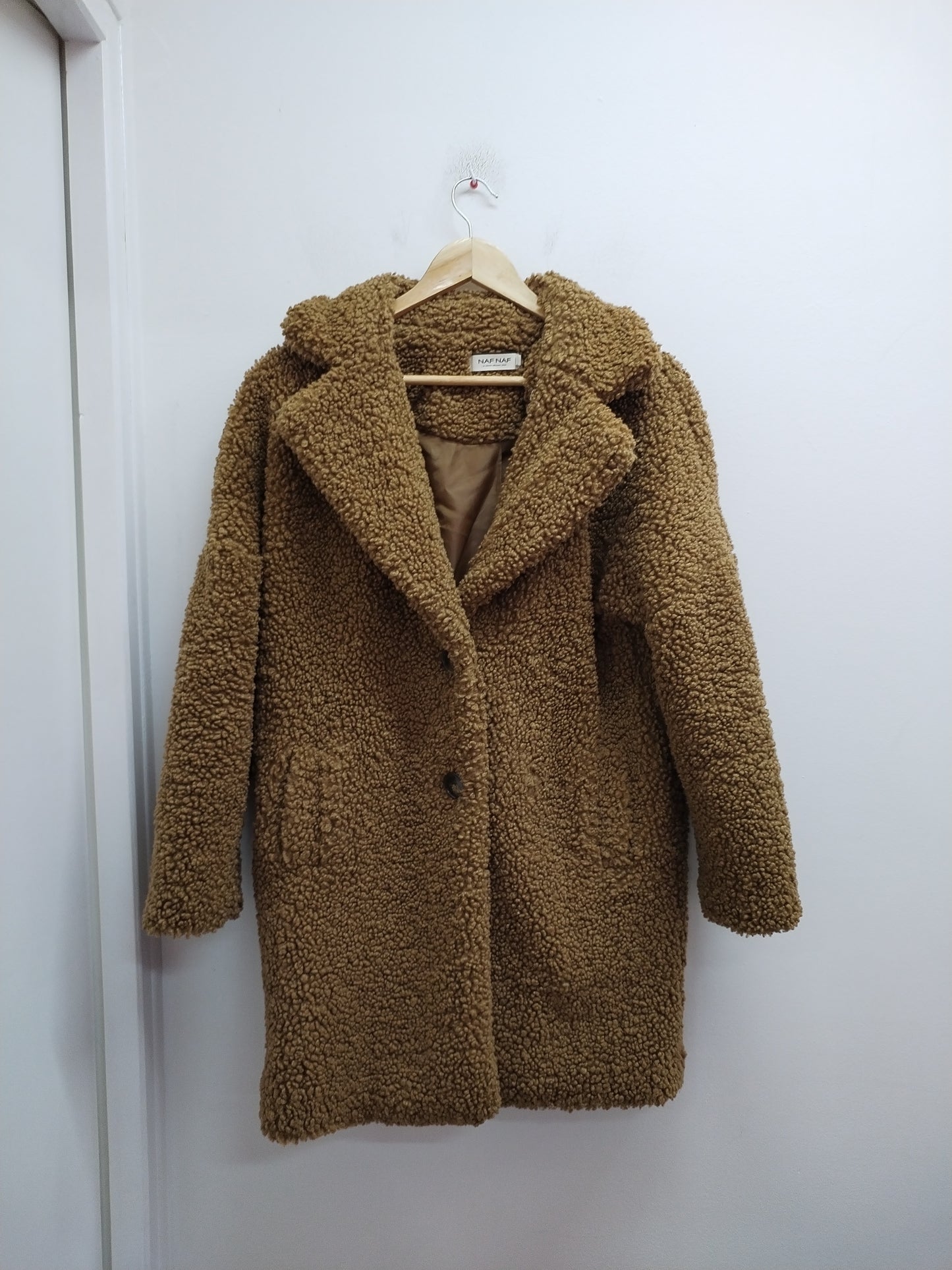 Manteau maille bouclette Naf-Naf beige foncé Taille 34