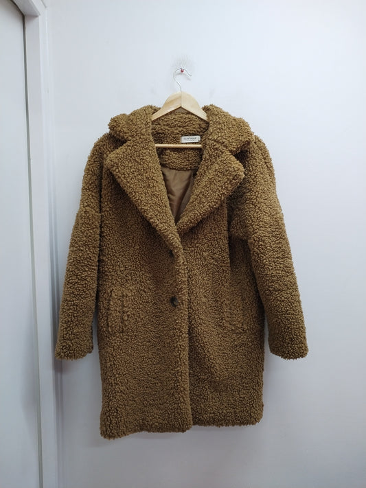 Manteau maille bouclette Naf-Naf beige foncé Taille 34