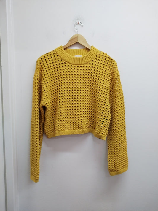 Pull court mailles ajourées H&M jaune Taille S