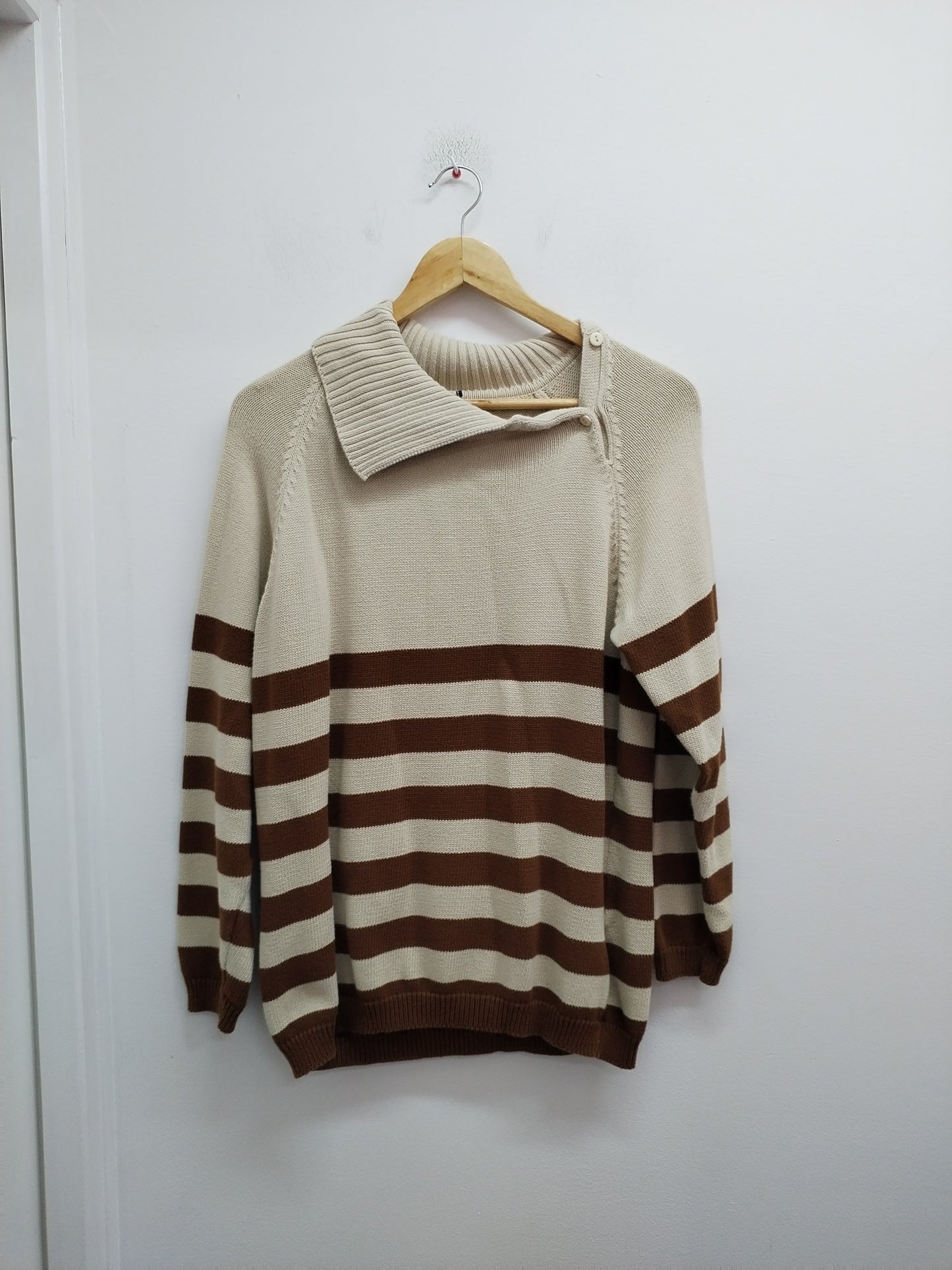 Pull avec col Yessica rayé marron et beige Taille L