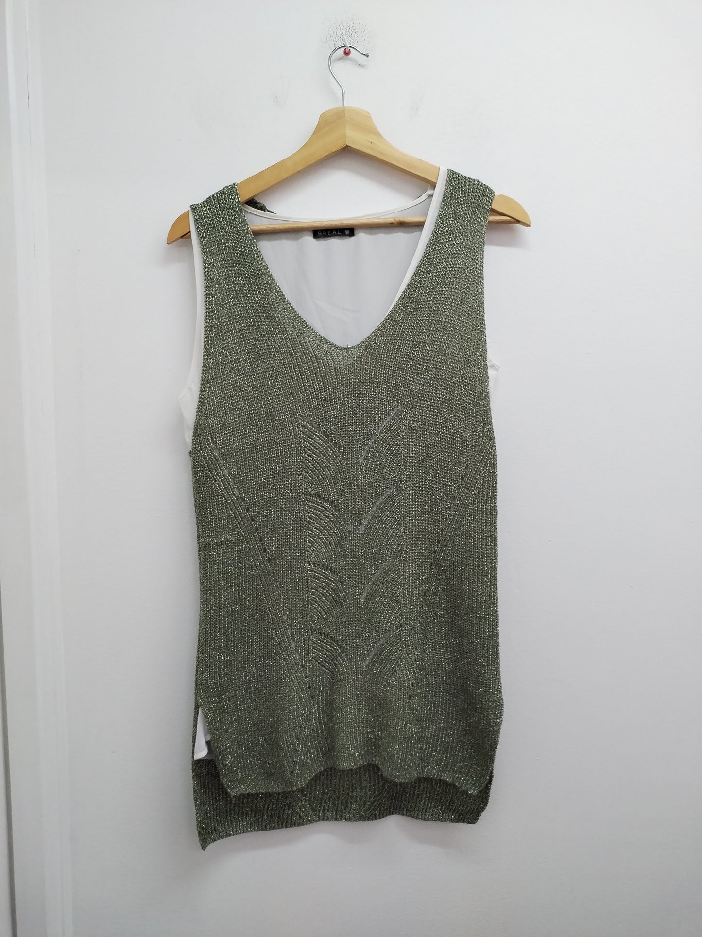 Pull sans manches en maille avec doublure Bréal Kaki et argenté Taille S