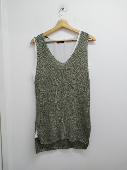 Pull sans manches en maille avec doublure Bréal Kaki et argenté Taille S