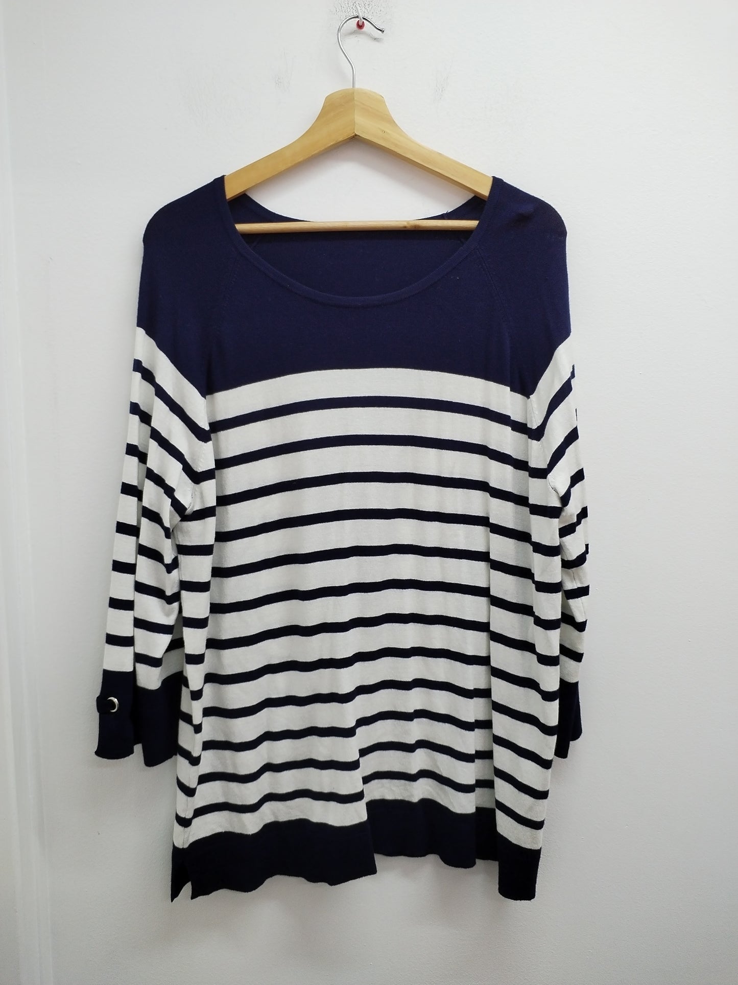 Pull fin manches 3/4 rayé marine et blanc Taille XL