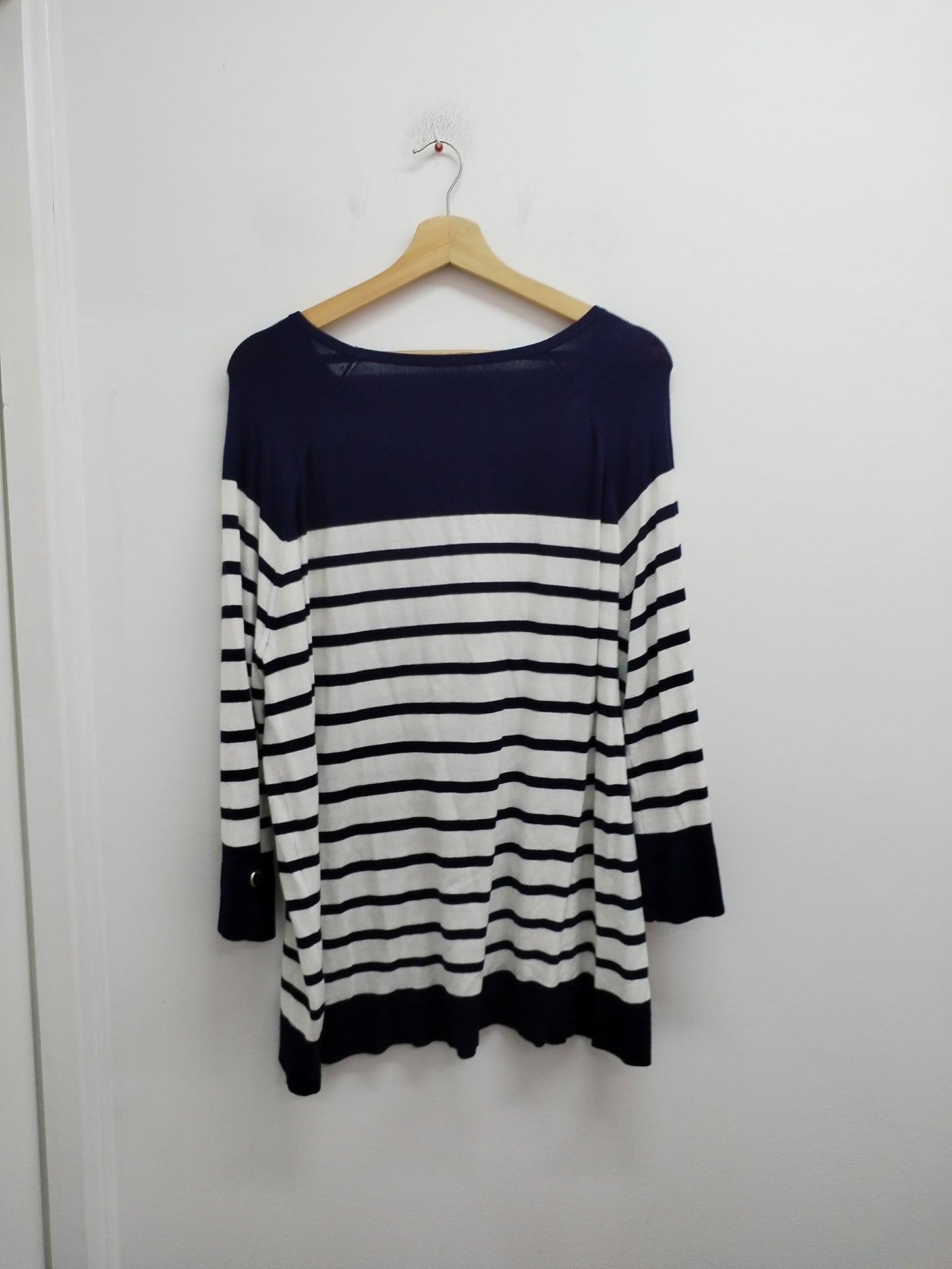Pull fin manches 3/4 rayé marine et blanc Taille XL