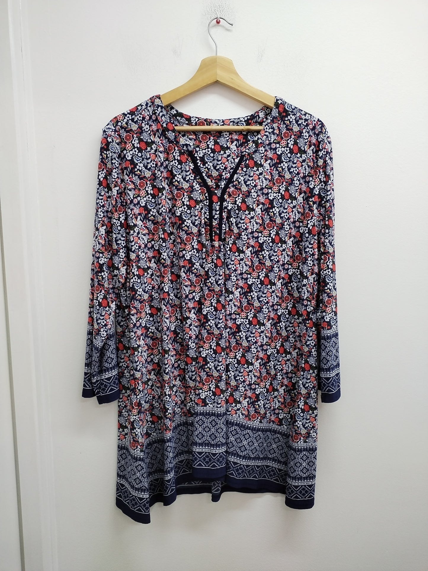 Tunique manches 3/4 marine fleurie Taille XL
