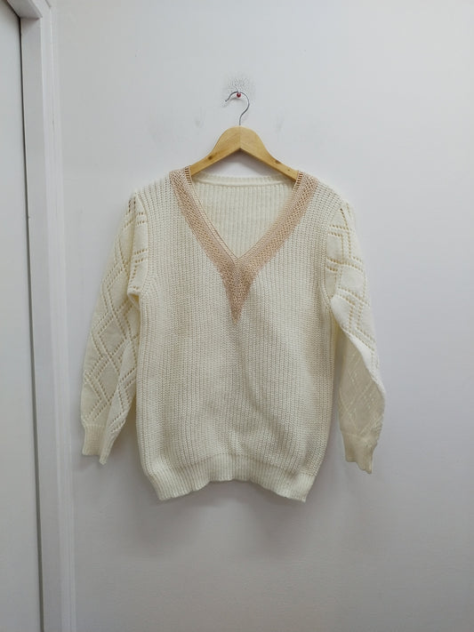 Pull en mailles Shein blanc cassé avec dentelle Taille M