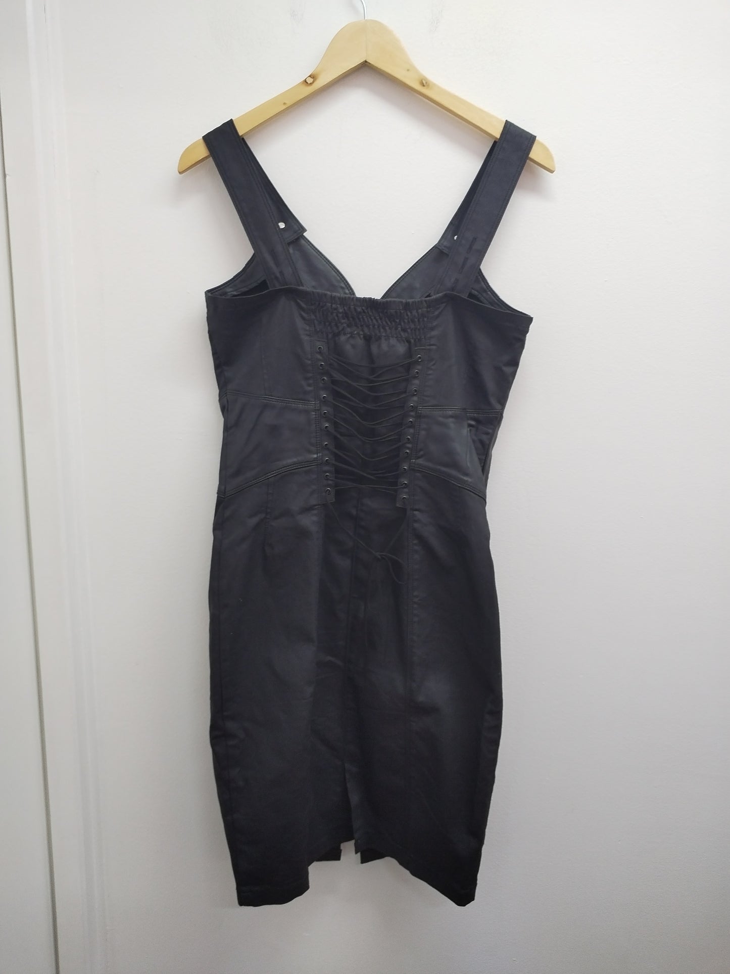 Robe à bretelles en jeans enduit Bréal noire Taille M