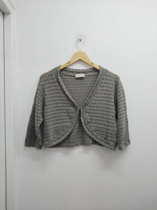 Gilet  court mailles ajourées manches 3/4 Daxon taupe Taille M