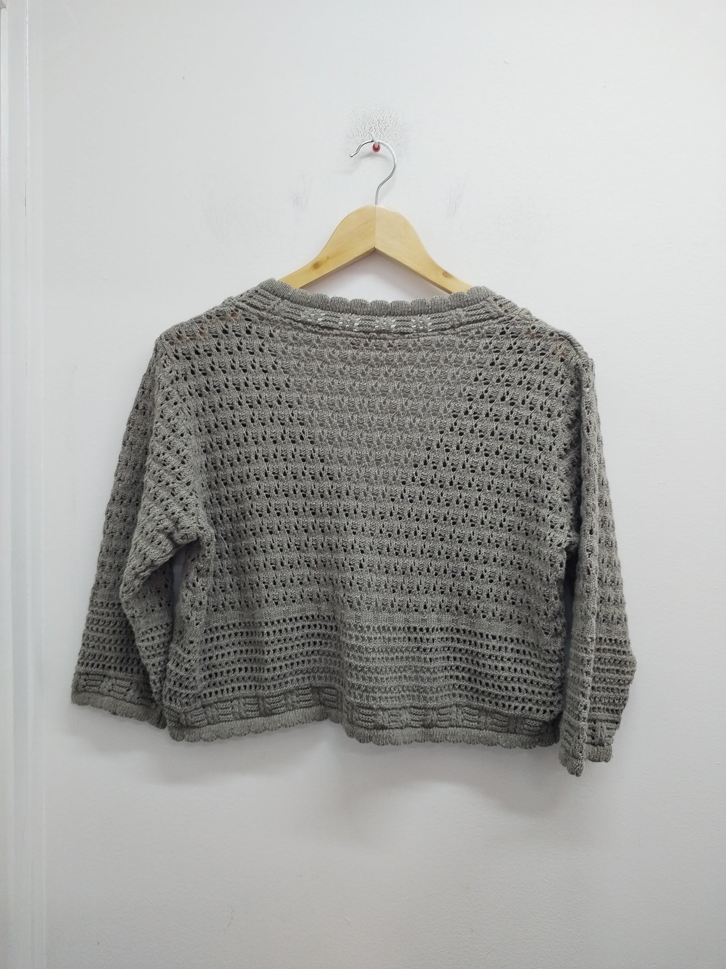 Gilet  court mailles ajourées manches 3/4 Daxon taupe Taille M