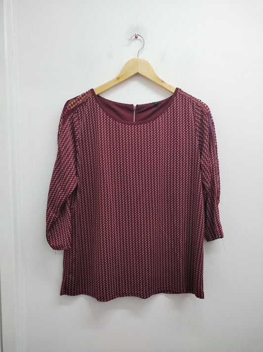 Tunque manches 3/4 bordeaux avec motifs et dentelle Taille L