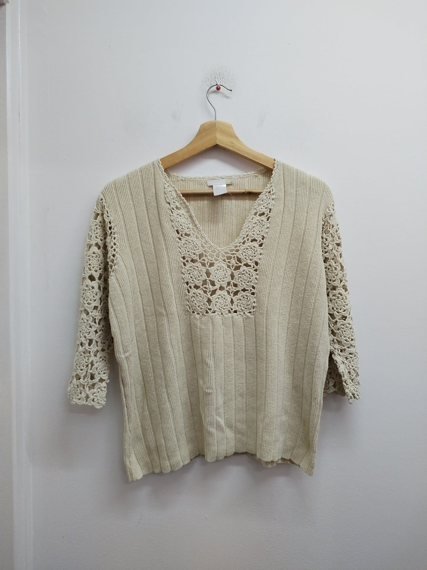 Pull manches 3/4 mailles ajourées La Redoute beige Taille 42/44