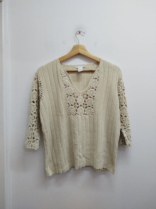 Pull manches 3/4 mailles ajourées La Redoute beige Taille 42/44