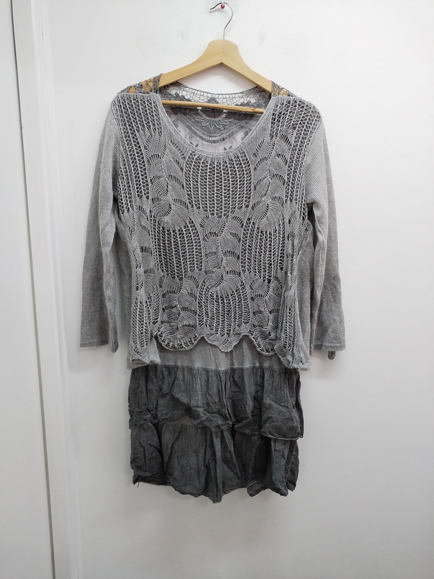 Robe manches longues avec dentelle Made In Italy grise Taille XL