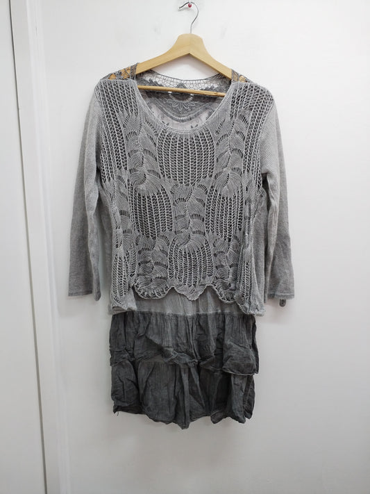 Robe manches longues avec dentelle Made In Italy grise Taille XL